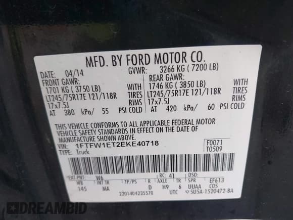 ✅ 2014 Ford F-150 XL • VIN: 1FTFW1ET2EKE40718 • Лот: 43089542. Опубликован ранее на IAAI с пробегом 226 368 миль. Бесплатный доступ к архиву аукционных продаж из США и подробный отчёт об истории автомобиля на DreamBid. Изображение 9.