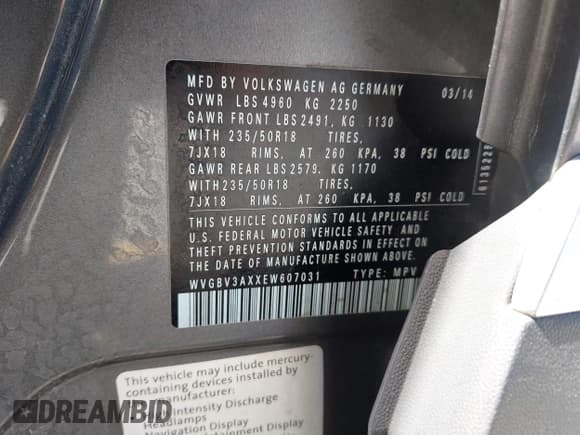 ✅ 2014 Volkswagen Tiguan S • VIN: WVGBV3AXXEW607031 • Lot: 43091792. Listed on IAAI with 139,222 mi. Free auction sales archive from the USA and detailed vehicle history report at DreamBid. Image 9.