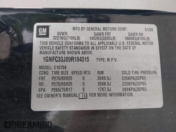 ✅ 2009 Chevrolet Tahoe LTZ • VIN: 1GNFC33J09R184315 • Lot: 42656000. Listed on IAAI with 216,835 mi. Free auction sales archive from the USA and detailed vehicle history report at DreamBid. Image 9.