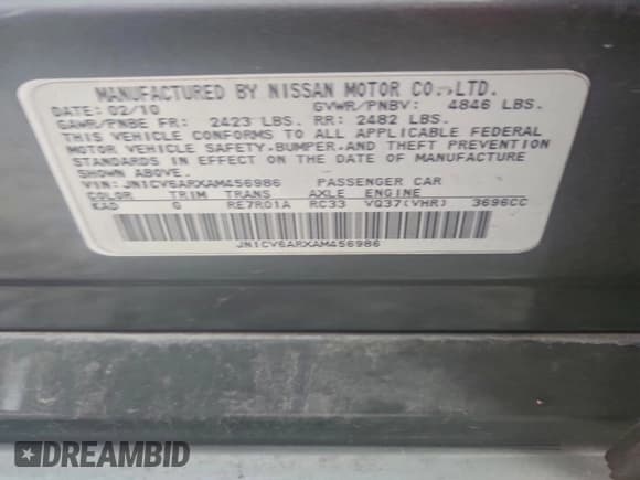 ✅ 2010 Infiniti G37 x • VIN: JN1CV6ARXAM456986 • Lot: 92053015. Listed on Copart with 117,507 mi. Free auction sales archive from the USA and detailed vehicle history report at DreamBid. Image 12.