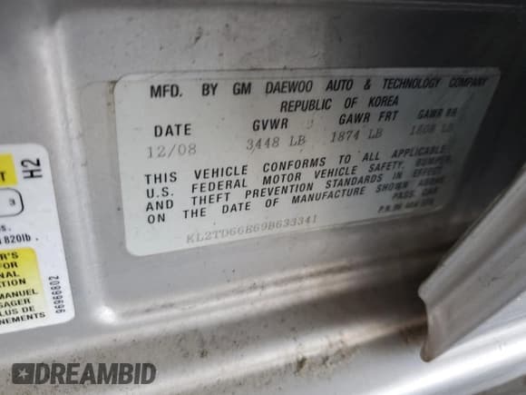 ✅ 2009 Pontiac G3 • VIN: KL2TD66E69B633341 • Lot: 62137225. Wystawiony na Copart z przebiegiem 104 379 mil. Bezpłatny archiwum sprzedaży aukcyjnych z USA i szczegółowy raport historii pojazdu na DreamBid. Zdjęcie 12.