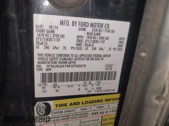 ✅ 2015 Ford Expedition Max Limited • VIN: 1FMJK2AT6FEF02215 • Lot: 43813478. Listed on IAAI with 192,141 mi. Free auction sales archive from the USA and detailed vehicle history report at DreamBid. Image 9.