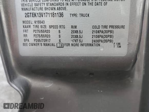 2007 GMC Sierra 1500 SL with VIN 2GTEK13V171181136, listed as a Copart auction lot 80144645 with 126,765 mi miles and Salvage title. Bid and sale history available at DreamBid. Image 12.