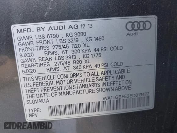 ✅ 2014 Audi Q7 Premium Plus • VIN: WA1LGBFE3ED013472 • Lot: 42435375. Listed on IAAI with 115,057 mi. Free auction sales archive from the USA and detailed vehicle history report at DreamBid. Image 9.