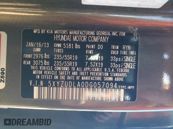 ✅ 2013 Hyundai Santa Fe Sport • VIN: 5XYZUDLA0DG057094 • Лот: 91346625. Опубликован ранее на Copart с пробегом 156 877 миль. Бесплатный доступ к архиву аукционных продаж из США и подробный отчёт об истории автомобиля на DreamBid. Изображение 13.