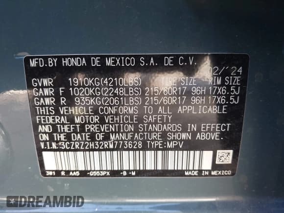✅ 2024 Honda HR-V LX • VIN: 3CZRZ2H32RM773628 • Лот: 43272616. Опубликован ранее на IAAI с пробегом 21 006 миль. Бесплатный доступ к архиву аукционных продаж из США и подробный отчёт об истории автомобиля на DreamBid. Изображение 9.