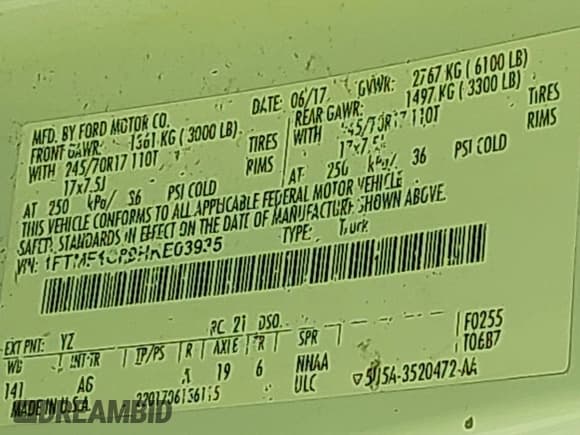 ✅ 2017 Ford F-150 XL • VIN: 1FTMF1C89HKE03935 • Lot: 43685467. Listed on IAAI with 232,680 mi. Free auction sales archive from the USA and detailed vehicle history report at DreamBid. Image 9.