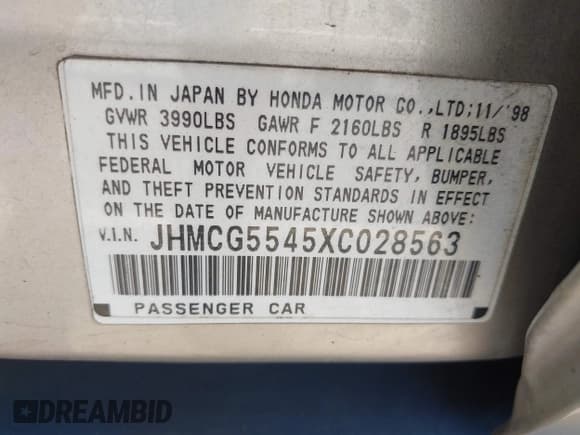 ✅ 1999 Honda Accord LX • VIN: JHMCG5545XC028563 • Lot: 42461054. Wystawiony na IAAI z przebiegiem 212 100 mil. Bezpłatny archiwum sprzedaży aukcyjnych z USA i szczegółowy raport historii pojazdu na DreamBid. Zdjęcie 9.