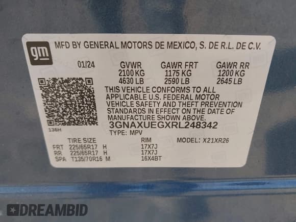 ✅ 2024 Chevrolet Equinox LT • VIN: 3GNAXUEGXRL248342 • Lot: 43196046. Listed on IAAI with 12,544 mi. Free auction sales archive from the USA and detailed vehicle history report at DreamBid. Image 9.