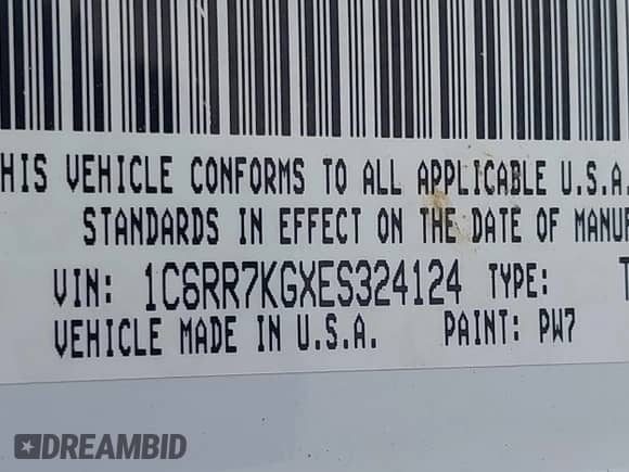 2014 Ram 1500 Tradesman with VIN 1C6RR7KGXES324124, listed as a IAAI auction lot 42455561 with 94,176 mi miles and . Bid and sale history available at DreamBid. Image 9.