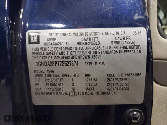 2007 Chevrolet HHR LT z VIN 3GNDA33P77S527374, wystawiony jako Copart lot #72487114 z przebiegiem 135 661 mil mil oraz Szkoda całkowita • Salvage title. Historia ofert i sprzedaży dostępna na DreamBid. Obrazek 13.