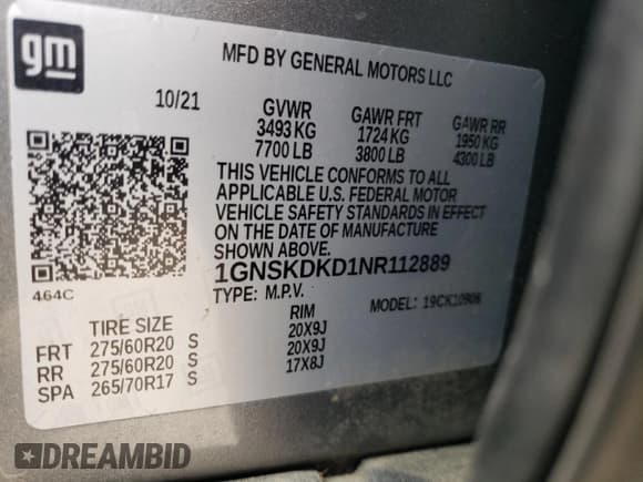 ✅ 2022 Chevrolet Suburban Z71 • VIN: 1GNSKDKD1NR112889 • Lot: 53532434. Wystawiony na Copart z przebiegiem 26 770 mil. Bezpłatny archiwum sprzedaży aukcyjnych z USA i szczegółowy raport historii pojazdu na DreamBid. Zdjęcie 12.