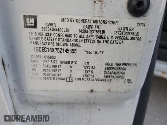 ✅ 2005 Chevrolet Silverado 1500 Work Truck • VIN: 1GCEC14X75Z145355 • Лот: 76287934. Опубликован ранее на Copart с пробегом 306 156 миль. Бесплатный доступ к архиву аукционных продаж из США и подробный отчёт об истории автомобиля на DreamBid. Изображение 12.