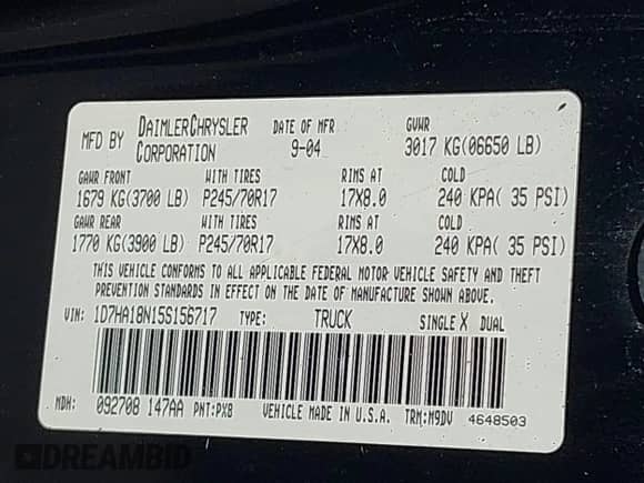 2005 Dodge 1500 SLT с VIN 1D7HA18N15S156717, выставлен на аукционе IAAI как лот 43606828 с пробегом 232 918 миль миль и . История ставок и продаж доступна на DreamBid. Изображение 9.