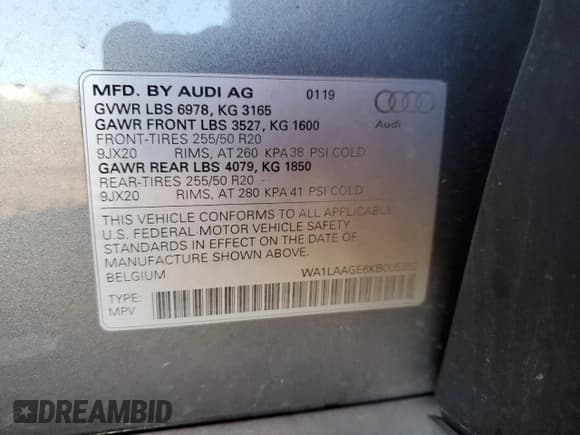 ✅ 2019 Audi e-tron Premium Plus • VIN: WA1LAAGE6KB005352 • Lot: 92469105. Listed on Copart with 52,728 mi. Free auction sales archive from the USA and detailed vehicle history report at DreamBid. Image 12.