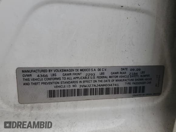 ✅ 2010 Volkswagen Jetta S • VIN: 3VWJZ7AJ4AM034741 • Lot: 81421965. Listed on Copart with 192,198 mi. Free auction sales archive from the USA and detailed vehicle history report at DreamBid. Image 12.