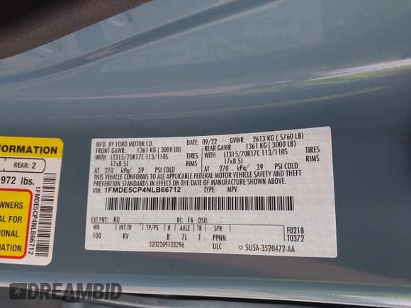 ✅ 2022 Ford Bronco • VIN: 1FMDE5CP4NLB66712 • Лот: 42086643. Опубликован ранее на IAAI с пробегом Не указан. Бесплатный доступ к архиву аукционных продаж из США и подробный отчёт об истории автомобиля на DreamBid. Изображение 9.