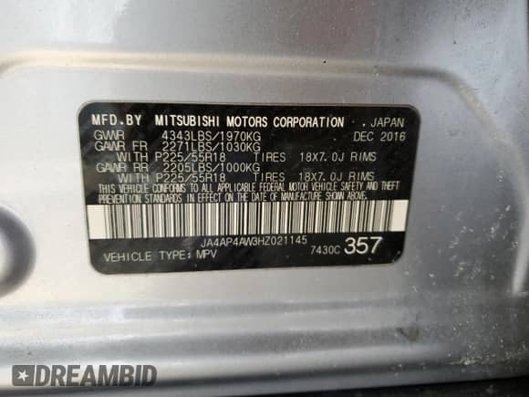 2017 Mitsubishi Outlander SEL с VIN JA4AP4AW3HZ021145, выставлен на аукционе Copart как лот 42053615 с пробегом 153 758 миль миль и Списание • Salvage title. История ставок и продаж доступна на DreamBid. Изображение 13.