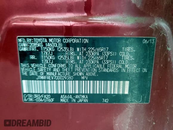 ✅ 2013 Toyota RAV4 XLE • VIN: JTMRFREV7DD029380 • Lot: 93821355. Wystawiony na Copart z przebiegiem 177 806 mil. Bezpłatny archiwum sprzedaży aukcyjnych z USA i szczegółowy raport historii pojazdu na DreamBid. Zdjęcie 14.