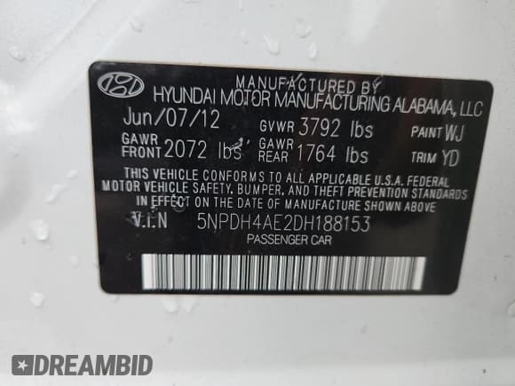 ✅ 2013 Hyundai Elantra GLS • VIN: 5NPDH4AE2DH188153 • Lot: 81663205. Listed on Copart with 144,209 mi. Free auction sales archive from the USA and detailed vehicle history report at DreamBid. Image 12.