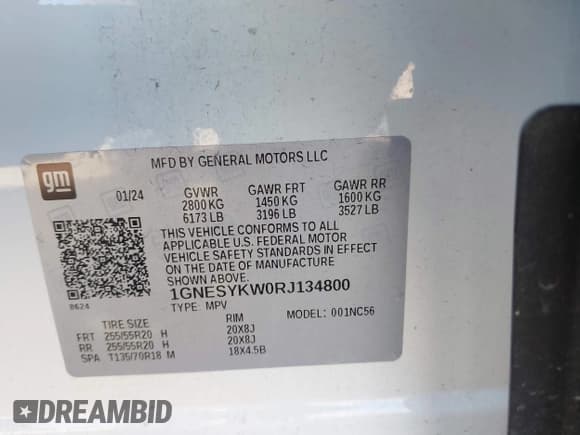 ✅ 2024 Chevrolet Traverse • VIN: 1GNESYKW0RJ134800 • Lot: 43366172. Wystawiony na IAAI z przebiegiem 47 399 mil. Bezpłatny archiwum sprzedaży aukcyjnych z USA i szczegółowy raport historii pojazdu na DreamBid. Zdjęcie 9.