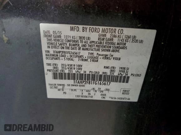 ✅ 2015 Ford Taurus Limited • VIN: 1FAHP2F81FG165617 • Lot: 94509095. Listed on Copart with Not provided. Free auction sales archive from the USA and detailed vehicle history report at DreamBid. Image 13.