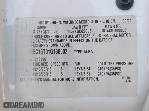 ✅ 2001 Chevrolet Suburban LS • VIN: 3GNEC16T01G138002 • Лот: 42317851. Опубликован ранее на IAAI с пробегом 226 769 миль. Бесплатный доступ к архиву аукционных продаж из США и подробный отчёт об истории автомобиля на DreamBid. Изображение 9.