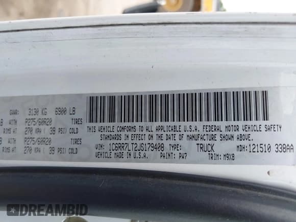 ✅ 2018 Ram 1500 Big Horn • VIN: 1C6RR7LT2JS179408 • Lot: 42271437. Listed on IAAI with 151,010 mi. Free auction sales archive from the USA and detailed vehicle history report at DreamBid. Image 9.