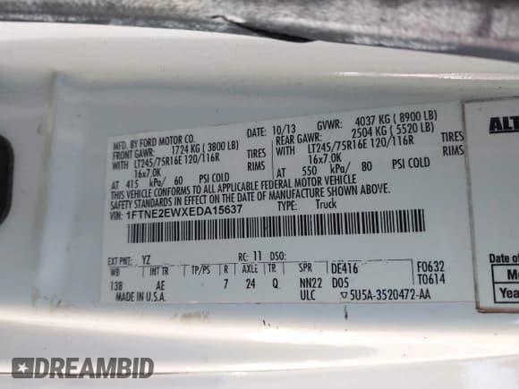 ✅ 2014 Ford Econoline Cargo Commercial • VIN: 1FTNE2EWXEDA15637 • Lot: 43774335. Wystawiony na IAAI z przebiegiem 216 069 mil. Bezpłatny archiwum sprzedaży aukcyjnych z USA i szczegółowy raport historii pojazdu na DreamBid. Zdjęcie 9.