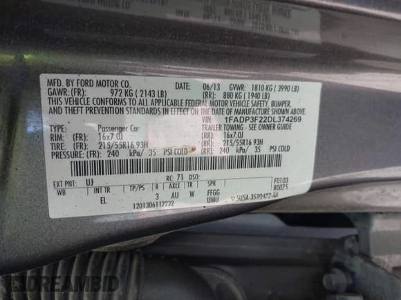 ✅ 2013 Ford Focus SE • VIN: 1FADP3F22DL374269 • Lot: 43646210. Listed on IAAI with 84,598 mi. Free auction sales archive from the USA and detailed vehicle history report at DreamBid. Image 9.