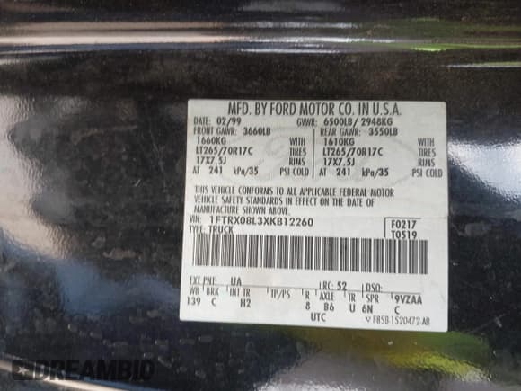 ✅ 1999 Ford F-150 XL • VIN: 1FTRX08L3XKB12260 • Lot: 42244781. Listed on IAAI with Not provided. Free auction sales archive from the USA and detailed vehicle history report at DreamBid. Image 9.