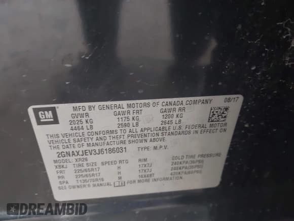 ✅ 2018 Chevrolet Equinox LT • VIN: 2GNAXJEV3J6186031 • Lot: 43453122. Listed on IAAI with 124,392 mi. Free auction sales archive from the USA and detailed vehicle history report at DreamBid. Image 9.