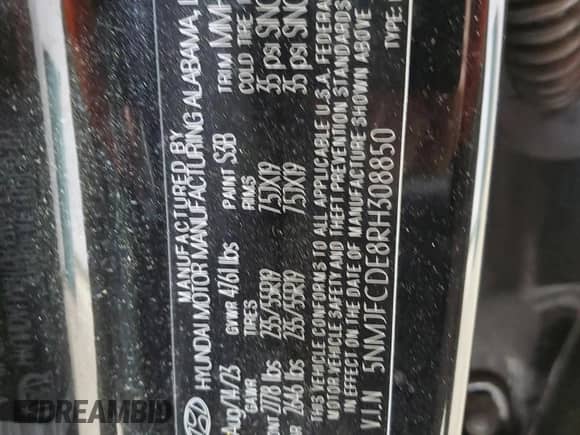 2024 Hyundai Tucson SEL with VIN 5NMJFCDE8RH308850, listed as a Copart auction lot 66682165 with 75,344 mi miles and Salvage title. Bid and sale history available at DreamBid. Image 13.