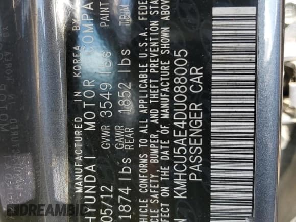 ✅ 2013 Hyundai Accent SE • VIN: KMHCU5AE4DU088005 • Лот: 69414124. Опубликован ранее на Copart с пробегом Не указан. Бесплатный доступ к архиву аукционных продаж из США и подробный отчёт об истории автомобиля на DreamBid. Изображение 12.