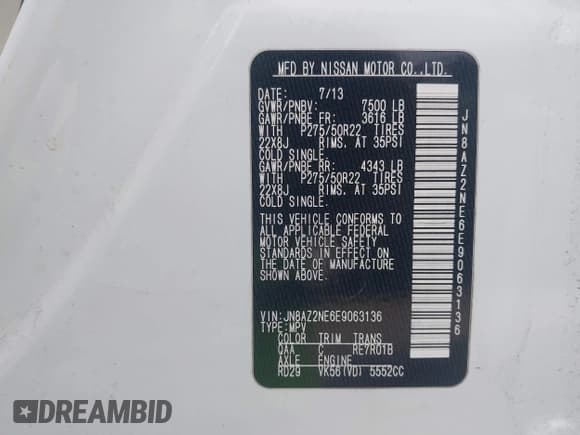 ✅ 2014 Infiniti QX80 • VIN: JN8AZ2NE6E9063136 • Лот: 42233348. Опубликован ранее на IAAI с пробегом 145 988 миль. Бесплатный доступ к архиву аукционных продаж из США и подробный отчёт об истории автомобиля на DreamBid. Изображение 9.