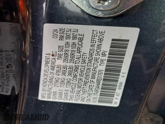 ✅ 2024 Honda CR-V EX • VIN: 7FARS4H44RE017676 • Лот: 95790905. Опубликован ранее на Copart с пробегом 7 887 миль. Бесплатный доступ к архиву аукционных продаж из США и подробный отчёт об истории автомобиля на DreamBid. Изображение 13.