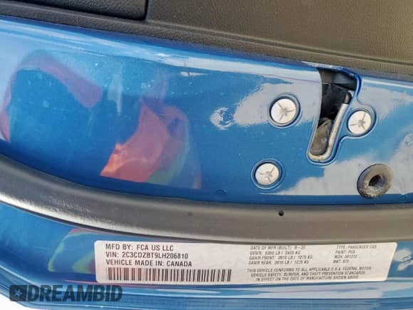 2020 Dodge Challenger R/T with VIN 2C3CDZBT9LH206810, listed as a Copart auction lot 81947315 with 103,097 mi miles and Salvage title. Bid and sale history available at DreamBid. Image 13.