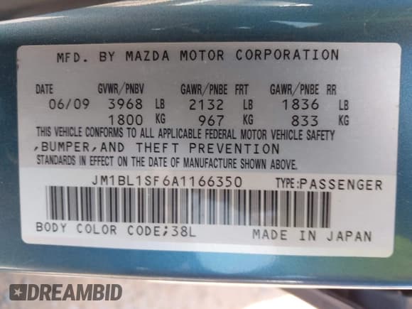 ✅ 2010 Mazda 3 i Sport • VIN: JM1BL1SF6A1166350 • Lot: 42960316. Listed on IAAI with 148,691 mi. Free auction sales archive from the USA and detailed vehicle history report at DreamBid. Image 9.