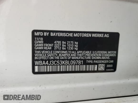 ✅ 2019 BMW 4 Series 430i xDrive • VIN: WBA4J3C53KBL09781 • Lot: 80882045. Wystawiony na Copart z przebiegiem 111 617 mil. Bezpłatny archiwum sprzedaży aukcyjnych z USA i szczegółowy raport historii pojazdu na DreamBid. Zdjęcie 12.