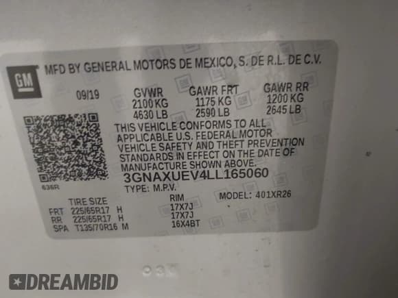 ✅ 2020 Chevrolet Equinox LT • VIN: 3GNAXUEV4LL165060 • Лот: 43415848. Опубликован ранее на IAAI с пробегом 32 767 миль. Бесплатный доступ к архиву аукционных продаж из США и подробный отчёт об истории автомобиля на DreamBid. Изображение 9.