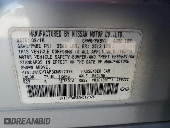 ✅ 2019 Infiniti Q50 Luxe • VIN: JN1EV7AP3KM512376 • Lot: 90945445. Listed on Copart with 83,850 mi. Free auction sales archive from the USA and detailed vehicle history report at DreamBid. Image 12.