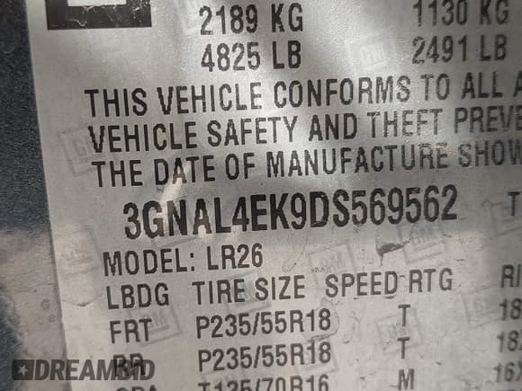 ✅ 2013 Chevrolet Captiva Sport LTZ • VIN: 3GNAL4EK9DS569562 • Lot: 42037875. Wystawiony na IAAI z przebiegiem 118 087 mil. Bezpłatny archiwum sprzedaży aukcyjnych z USA i szczegółowy raport historii pojazdu na DreamBid. Zdjęcie 9.