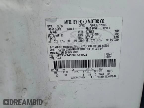 ✅ 2008 Ford F-150 XLT • VIN: 1FTPW14528FA41022 • Lot: 95242625. Wystawiony na Copart z przebiegiem 195 412 mil. Bezpłatny archiwum sprzedaży aukcyjnych z USA i szczegółowy raport historii pojazdu na DreamBid. Zdjęcie 12.