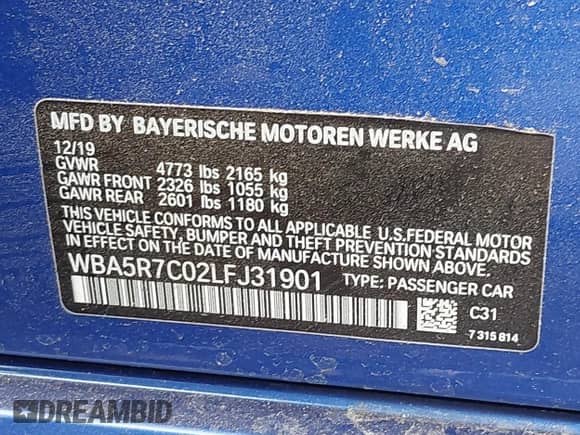 2020 BMW 3 Series 330i xDrive z VIN WBA5R7C02LFJ31901, wystawiony jako IAAI lot #43217310 z przebiegiem 75 623 mil mil oraz . Historia ofert i sprzedaży dostępna na DreamBid. Obrazek 9.