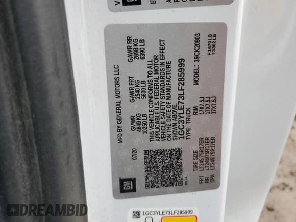 ✅ 2020 Chevrolet Silverado 2500HD Work Truck • VIN: 1GC3YLE73LF285999 • Лот: 58368135. Опубликован ранее на Copart с пробегом 118 408 миль. Бесплатный доступ к архиву аукционных продаж из США и подробный отчёт об истории автомобиля на DreamBid. Изображение 13.