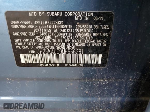 ✅ 2021 Subaru Forester Limited • VIN: JF2SKAUC9MH556281 • Lot: 95439595. Listed on Copart with 48,843 mi. Free auction sales archive from the USA and detailed vehicle history report at DreamBid. Image 12.