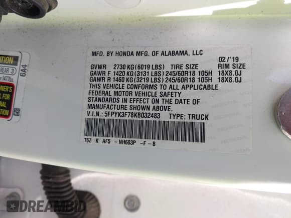 ✅ 2019 Honda Ridgeline RTL-E • VIN: 5FPYK3F78KB032483 • Лот: 42753631. Опубликован ранее на IAAI с пробегом 109 919 миль. Бесплатный доступ к архиву аукционных продаж из США и подробный отчёт об истории автомобиля на DreamBid. Изображение 9.
