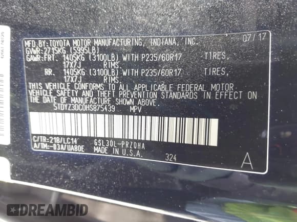 ✅ 2017 Toyota Sienna XLE Premium • VIN: 5TDYZ3DC0HS875439 • Lot: 43083491. Listed on IAAI with 179,323 mi. Free auction sales archive from the USA and detailed vehicle history report at DreamBid. Image 9.