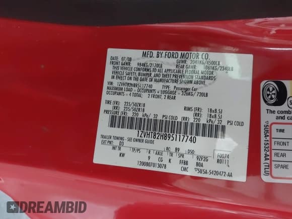 ✅ 2009 Ford Mustang GT • VIN: 1ZVHT82H895117740 • Лот: 42685840. Опубликован ранее на IAAI с пробегом 163 013 миль. Бесплатный доступ к архиву аукционных продаж из США и подробный отчёт об истории автомобиля на DreamBid. Изображение 9.