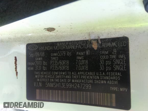 ✅ 2009 Hyundai Santa Fe Limited • VIN: 5NMSH13E99H247299 • Лот: 36295643. Опубликован ранее на IAAI с пробегом 176 449 миль. Бесплатный доступ к архиву аукционных продаж из США и подробный отчёт об истории автомобиля на DreamBid. Изображение 9.